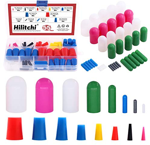 Hilitchi 80Pcs 16Sizes Assorted Silicone Tapered Silicone Rubber Plugs and Silicone Rubber End Cap Assortment Kit for Powder Coating Painting Anodizing Plating