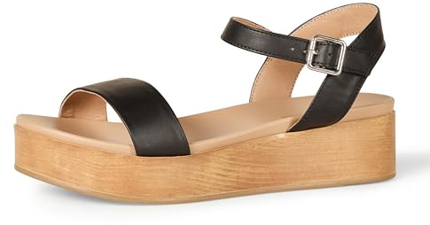 Amazon Essentials Sandales Plates à Deux Lanières Femme, Noir, 39 EU
