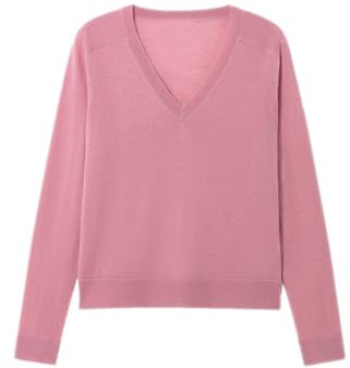 Pull en laine mérinos pour femme - Décontracté - Léger - Col en V - Manches raglan - Pull ample en tricot, rose, Taille XL