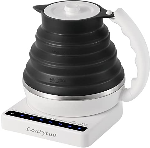Ultrathin Food Grade Silicone Travel Foldable Electric Kettle Variable Temperature Control with Dual Voltage, Auto Shutoff & Boil Dry Protection & Keep Warm, 555ML 110-220V US Plug (Black)
