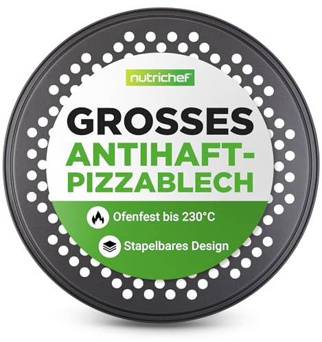 NutriChef 12.8 Inch Nonstick Pizza Pan for Oven - Carbon Steel Pizza Baking Tray with Airflow Holes - Premium Bakeware for Fresh & Frozen Pizza, Dishwasher Safe - Gray