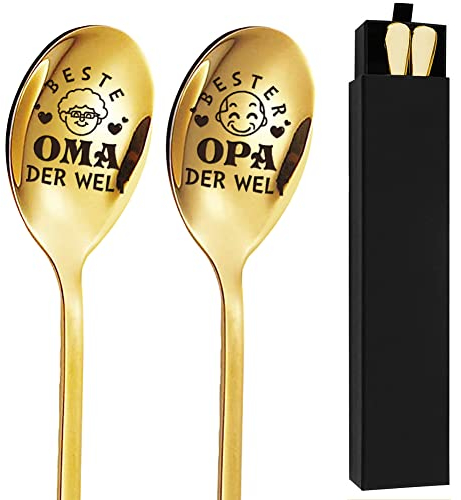 2 cucchiai per latte macchiato oro, cucchiai lunghi con incisione Migliore nonna e miglior nonno del mondo personalizzati, cucchiaini da tè per nonna e nonno per compleanno, Natale