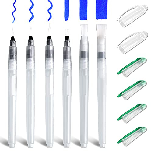 Pennelli con Serbatoio Riempibile - Set 6 Pezzi Acquerello Professionali da 19.0cm - Punta Fine/Media/Grande per Pittura (190mm)