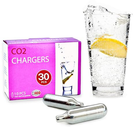 ICO 30-Pack 8g CO2 Cartridge for Sparkling Water Maker, CO2 Non-Threaded Canisters for Soda Syphon - Premium Quality Food-Grade Chargers