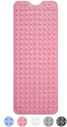 Tapis de bain extra long antidérapant et anti-moisissure | 100 x 40 cm - Tapis de bain antidérapant pour l'intérieur de la salle de bain, douche, baignoire - Accessoire de salle de bain (rose clair)