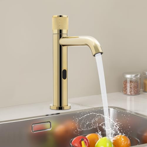 Robinet à capteur infrarouge, mitigeur automatique à induction avec poignée antidérapante pour maisons, restaurants, centres commerciaux, écoles, entreprises, cuisines (argent/or/blanc) (doré)