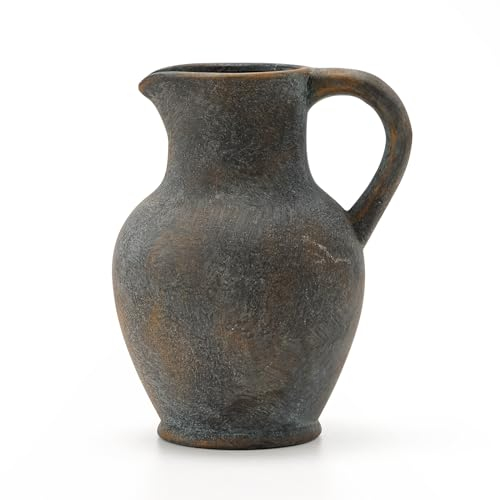 SIDUCAL Ceramic Rustic Farmhouse Vase with Handle, Terracotta Vase, Minimalist Decorative Vases for Home Decor, Table, Wedding,Living Room, Shelf, Decoration(BD)