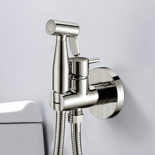 IMEX - Ducha Bidet Agua Fría y Caliente Color Níquel Cepillado | Grifo Bidet Empotrado para WC | Ducha Higiénica Monomando para Inodoro | Grifería Sustituto de Bidé | Serie Munich