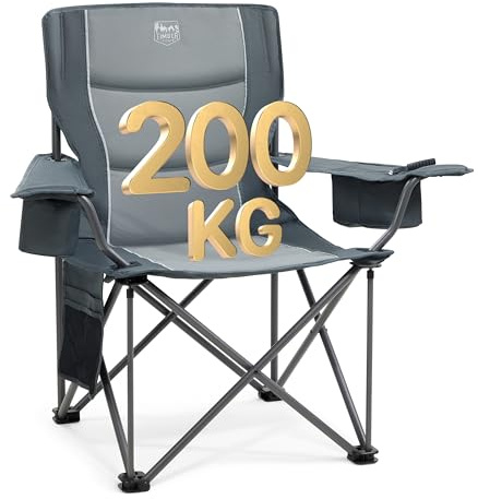 TIMBER RIDGE Silla Camping Plegable 200kg Acolchada Ancho Asiento 63cm con Portavasos Bolsa Térmica para Playa Jardín Pesca Balcón Acampar