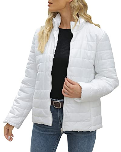 Veste matelassée légère sans capuche pour femme - Doudoune - Bloc de couleurs - Veste matelassée surdimensionnée - Manches longues - Coupe-vent - Aspect duvet - Veste courte pour adolescente et fille,