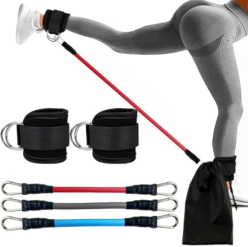 LIUCONGBD Fasce di Resistenza alla Caviglia con Polsini, Bande Fitness Allungabili da Donna e Uomini, Cavigliere Cavi Palestra Regolabile per Allenamento Glutei, Attrezzatura per Esercizi di Glutei