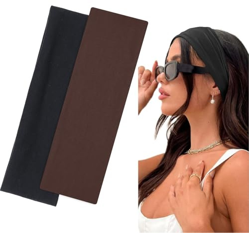 BELEVO Bandeau Cheveux Femme Homme Sport, 7cm Headband Elastique Bandeaux Mode pour Femmes Antidérapant Yoga Running Fitness Exercice (Noir, Marron)