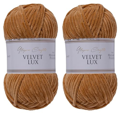 Utopia Crafts Velvet Lux Filato Chenille Vellutato – 2x100g, 220m, Super Morbido Chunky per Maglia e Uncinetto, 100% Poliestere OEKO-TEX, Coperte, Peluche & Deco (Marrone Caldo)