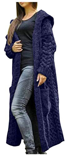 Uwdiohq Cardigan Femme Chic Et Elegant Long Tricoté Poche Lâche Femmes À Capuche Manteau (Blue, Xxxxxl) Veste Gilet Coton Chaud Doux Ete Laine Beige Fin Pour Hiver Blanc Mariage Leger Grande
