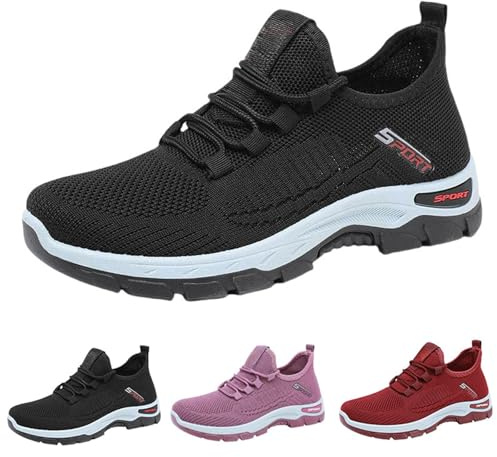 Ortopediska skor dam slip-on sneakers, valvstöd promenadskor andningsbara mesh sportskor joggingskor lättviktiga bekväma gatulöparskor damskor halkfria fritidsskor, svart, 39 EU