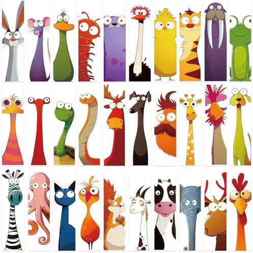 Set di 30 segnalibri divertenti con animali per bambini, animale segnalibro, segnalibri colorati in carta con animali dei cartoni animati, divertenti segnalibris per la scuola e la biblioteca