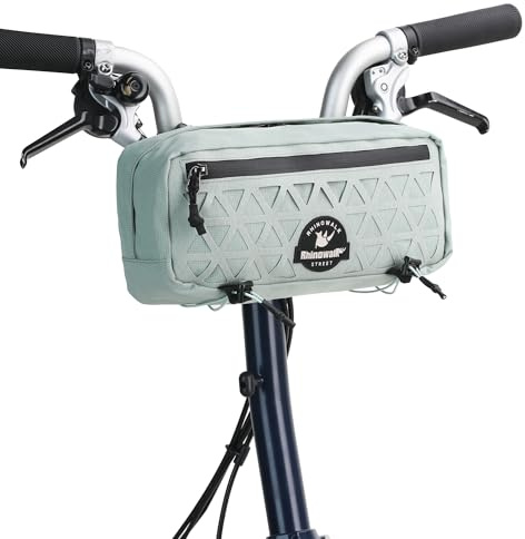 Rhinowalk Handlebar Bag for Brompton Folding Bike & Road Bikes, 1.9L Compact Pouch with Shoulder Strap, 3-Point Mounting, Front Zipper Pocket, Internal Storage for Cycling & Commuting (Duck Egg Blue)