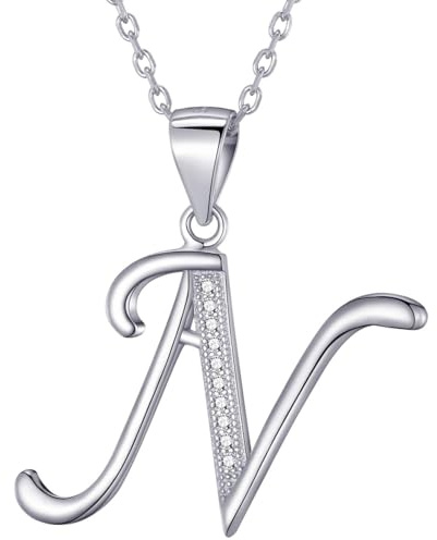Morella collar de mujer con colgante letra N de 925 plata rodiada con piedras de circonita para damas 45cm color blanco