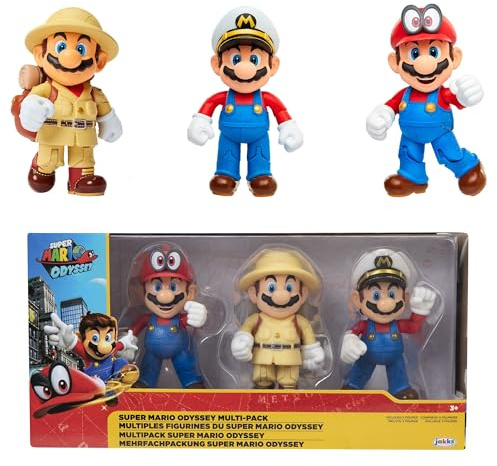 Nintendo Super Mario - Multipack Odyssey de 3 Figuras Mario de 10 cm – Las Figuras Tienen hasta 11 Puntos de Articulación y Poses Únicas - Juguete para Niños 3 Años +