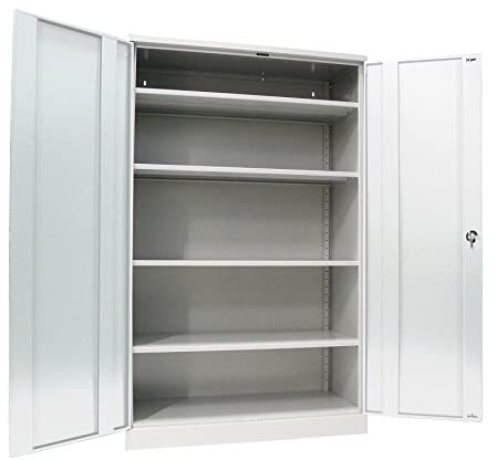 Schrank & Stuhl Werkzeugschrank Koloss – Werkstattschrank mit 4 höhenverstellbaren Fachböden, Stahlschrank für Werkzeuge, 195 x 120 x 60 cm (H x B x T), Grau/Weiß