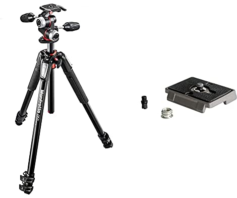 Manfrotto MK055XPRO3-3W 055 Treppiede Fotografico Professionale con Testa 3 Vie, 3 Sezioni in Alluminio & 200PL Piastra Rapida in Alluminio, da 1/4 a 3/8, Nero