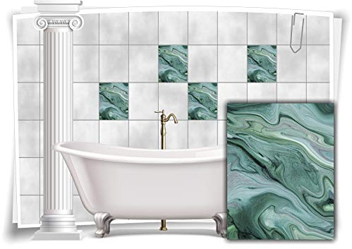 Medianlux Fliesen-Aufkleber Folie Marmor Öl Ölfarben Abstrakt Grün Creme Bad WC Deko Küche, 12 Stück, 20x25cm m23m48h-138101