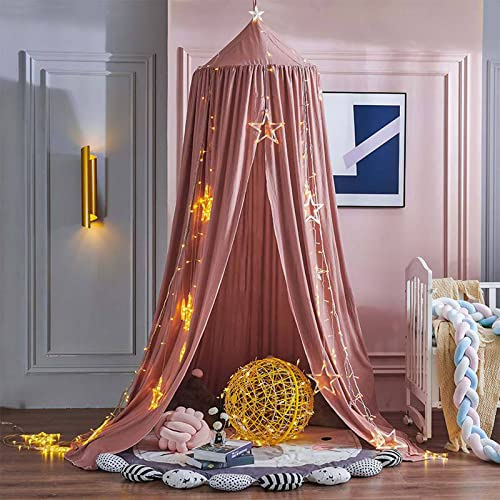 Koomuao Betthimmel Babybett Kinder Babys Baldachin Betthimmel Baumwolle Hängende Rund Moskitonetz für Kinderzimmer und Spielzimmer Dekoration, Höhe 250cm (Dunkelpink)
