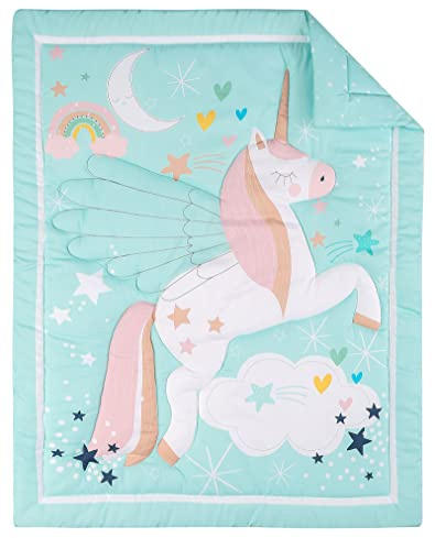 HMtideby Animal Themed Baby Toddler Blanket Quilt Cot Comforter Crib Baby Quilts for Boys and Girls Nursery Bed Throw Blanket 84x107cm, Mint Unicorn