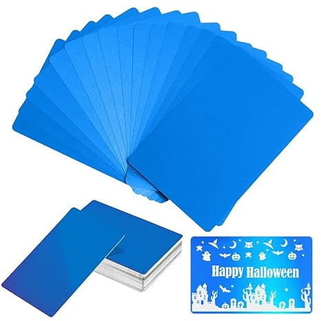 FONLAND 50 Stück Metall Visitenkarten, 10 Farben 0,4 mm Metall Karten für Blank Aluminiumlegierung Lasermarkierung Graviertes Visitenkarte für Business Office DIY Geschenkkarten
