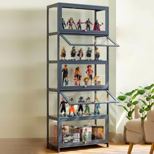 Vitrine mit AcryltüR, Sammlervitrine Stehend Standvitrine Glasvitrine, Curio-SchräNke, Vitrinenschrank Eckvitrine Glasvitrine Standvitrine, Großer Kapazität Klare Regal Vitrine 70cm Fivelayers