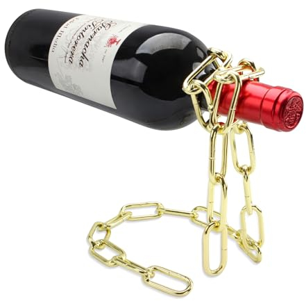 VinBee Magischer Weinflaschenhalter Schwebende Stahlgliederkette Weinregal, Halter Flaschen in der Luft haltend,Flaschenhalter Weinhalter Geschenkidee Natur Tischdeko Weinständer-Metall Gold
