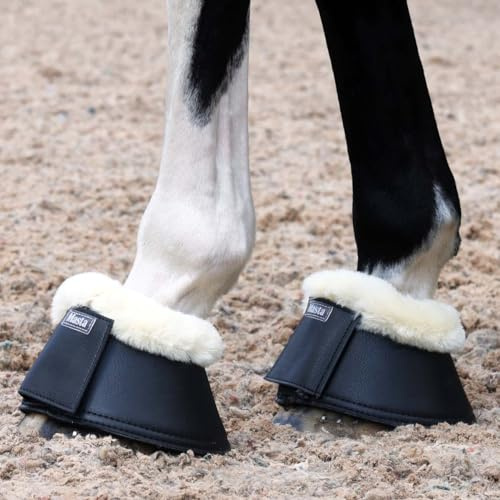 Masta Leather Look Over Reach Horse Boots - Faux Fur Trim, Durable, Lightweight, Secure Hook and Loop Fastening, Set of 2 XFULL Black