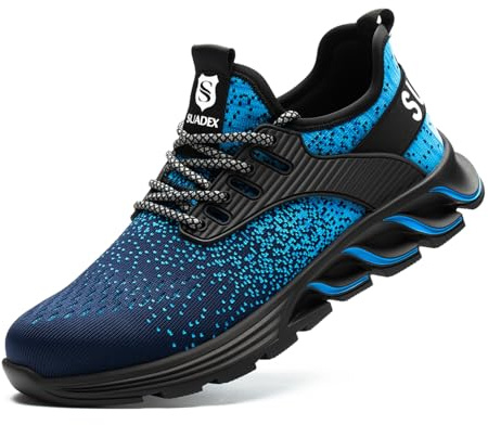 SUADEX Sicherheitsschuhe Arbeitsschuhe Herren Damen Leicht Arbeitsschutzschuhe Stahlkappenschuhe Atmungsaktiv mit Stahlkappe Blau 43 EU