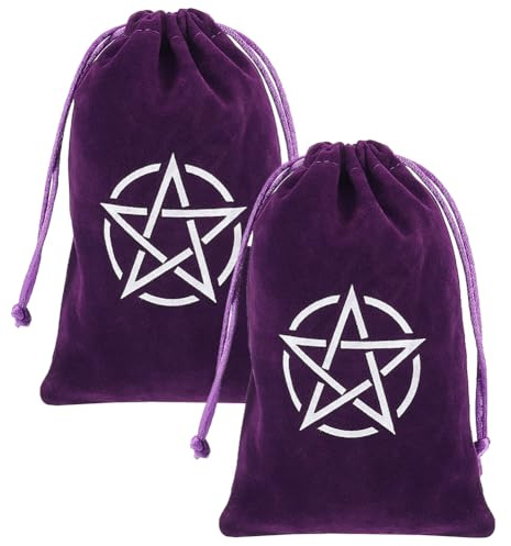 CREATCABIN 2 pz Viola Tarocchi Sacchetto Immagazzinaggio Sacchetti Velluto Coulisse Sacchetto Regalo Pentagramma Carta Protettiva Streghe Tarocchi Dadi Carta Gioielli Cristallo Cartomanzia 18x14cm