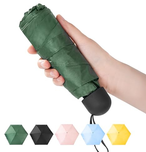 Chakipee Mini Regenschirm Klein Taschenschirm Mit 6 Rippen kompakt Faltbar Leicht Im Freien UV Schutz Regenschirme Schirm für Sonne und Regen Grün