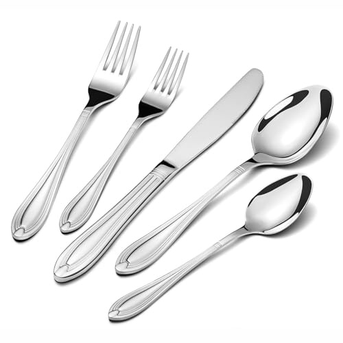 univionlions Set di posate per 4 persone, 20 pezzi Posate in acciaio inossidabile lucido Include coltelli, forchette e cucchiai Posate d'argento