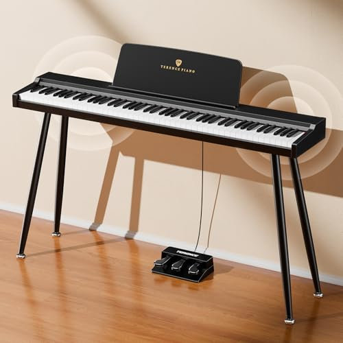 TERENCE 88 Tasten Digital piano, 20W Stereo-Lautsprecher,Tastatur in voller Größe, halbgewichtetes Digitalpiano, 128 Klänge, geeignet für Anfänger und Profis Unterstützt MIDI und zwei Kopfhörerbuchsen