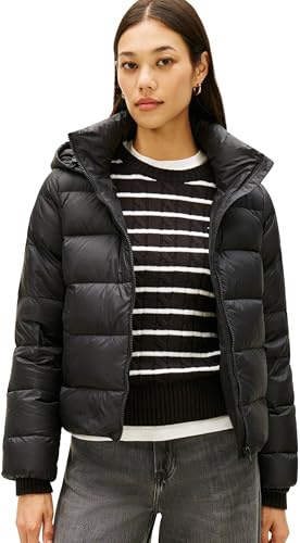 Tommy Hilfiger Donna Giacca Imbottita Down Casual Jacket con Cappuccio, Nero (Black), M