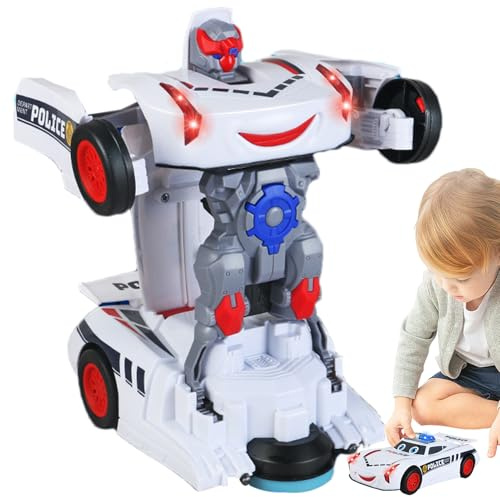 Jouet De Voiture De policeÉlectrique – Véhicule Transformable, Robot Lumineux LED | Jouet De Voiture De Patrouille À Déformation Automatique, Modèle D'effets Sonores Clignotants, Scénario De Jeu