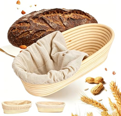 Proceso de Fermentación del Pan, Cesta de Fermentación con Inserto de Lino lavable, Ovaladas de Prueba para pan de Masa Madre