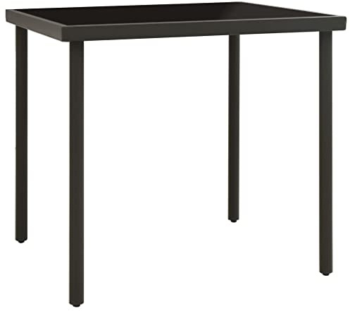 GeenYuu Garten-Esstisch Anthrazit 80x80x72 cm quadratisch mit Glasplatte und pulverbeschichtetem Stahlgestell, moderner Outdoor Tisch für Terrasse und Garten, stabil und pflegeleicht