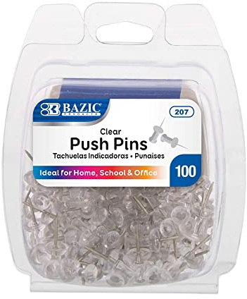 BAZIC Transparent Push Pins, Clear, 100 Per Pack (Packaging May Vary)