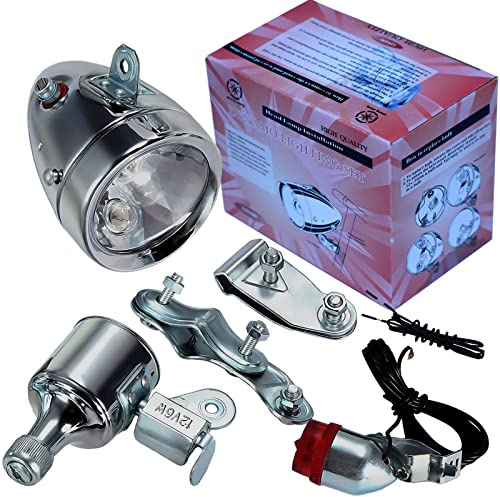 AXITRON Bicycle Motorized Bike Friction Generator Dynamo Head Tail Light Kit 12V 6W for Folding Bike