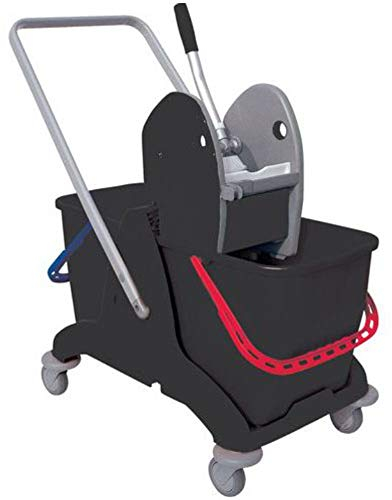 Carro de limpieza TTSS Negro 25 l + 25 l con mango azul y rojo + escurridor cubo lava suelos profesional industrial