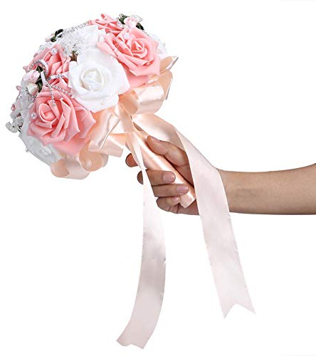Matrimonio Bouquet Romantico Fiori Artificiali Rosa Mazzo Mazzo Da Sposa Per La Casa Giardino Partito Decorazione Di Nozze(Rosa)
