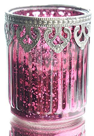 Sagaflor Windlicht besprühtes Glas aubergine D8xH9,5cm