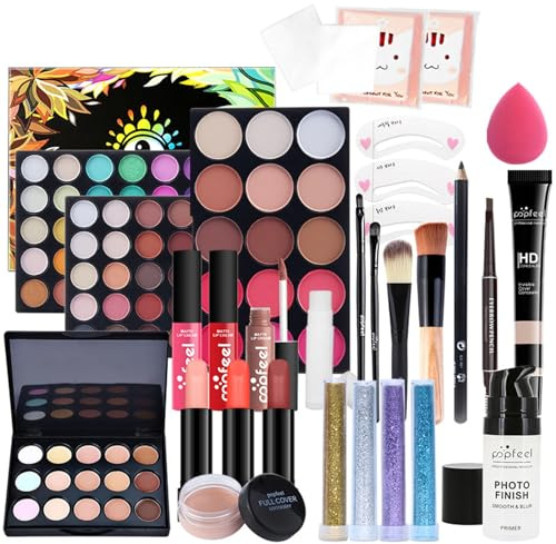 All in One Makeup Kit, Makeup Kit for Women Full Kit, Make Up Gift Set for Women, Makeup Essential Bundle Includes Foundation Eyeshadow Palette Concealer Lipstick Eyeliner Mascara Cosmetic Brush Set