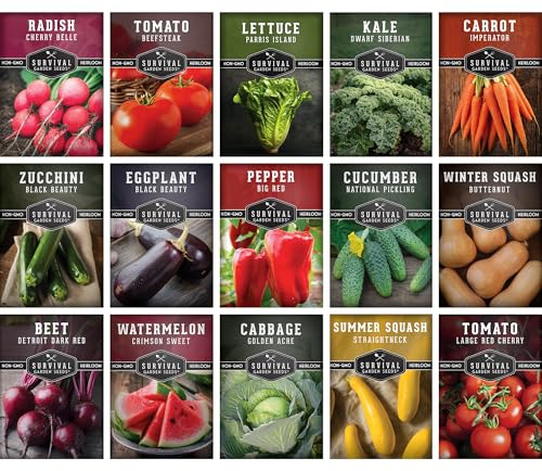 Vegetable Garden Seed Vault for Planting – 15 Pack Collection | Heirloom Non-GMO Family Garden Kit & Gift – Tomato, Lettuce, Cucumber & Squash – Indoor or Outdoor Growing – Survival Garden Seeds