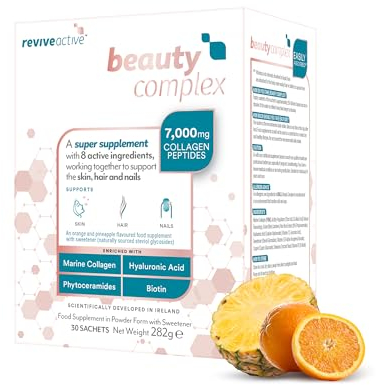 Beauty Complex Collagen Super Supplement by Revive Active - 8 Active Ingredients to Support Skin, Hair & Nails - Marine Peptides, Hyaluronic Acid, Vitamin C, Phytoceramides & Biotin 30 Day Supply
