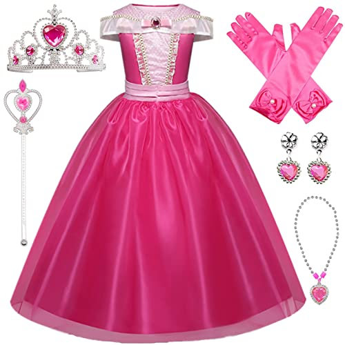 Kosplay Fille Robe de Princesse Aurore Déguisement de La Belle au Bois Dormant avec Accessoires Tulle Maxi Anniversaire Fête Halloween Noël Partie Carnaval Cosplay Robe de Soirée 100